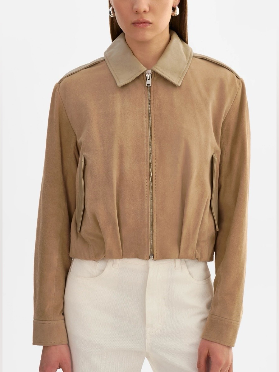 Lamarque “Robbie” Tan Beige Suede Bomber Jacket Size S Womens